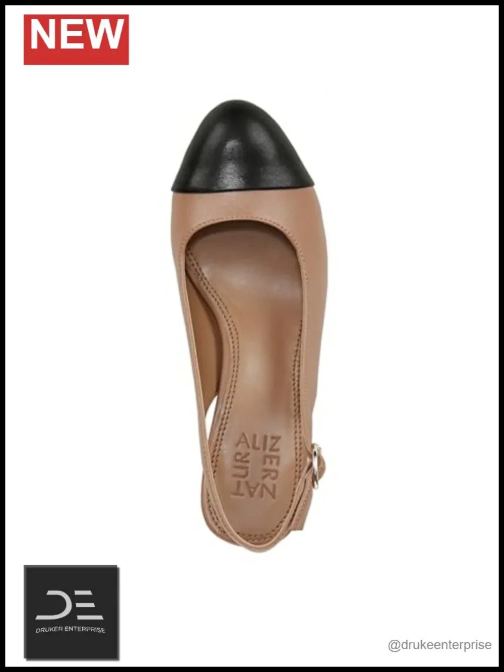 Leather and PU Cap Toe Slingback Block Heel Pump Women Business Casual